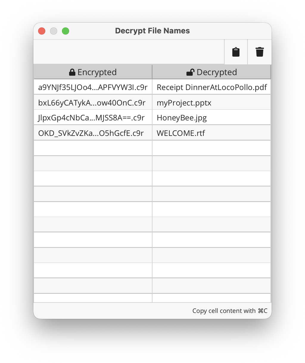 Decrypt File Name 表格