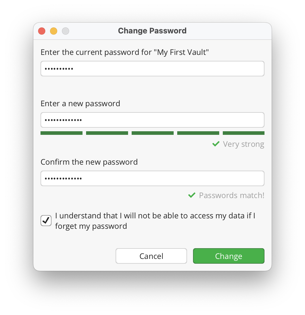 Change Password 对话框