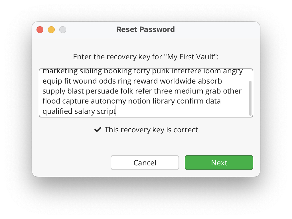 Recovery Key 校验通过